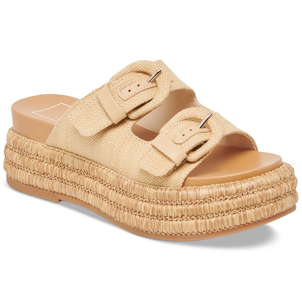 Dolce Vita Women's Witny Double-Buckle Raffia Platform Footbed Sandals